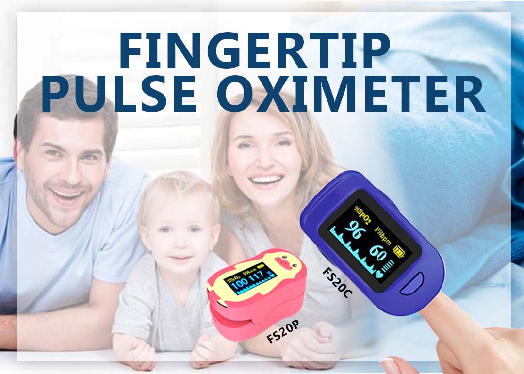 A fingertip pulse oximeter clipped onto a person's finger, displaying oxygen saturation (SpO2) and heart rate readings on the screen.