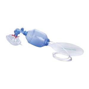 Disposable Bag Valve Mask Kit made from SEBS/PVC materials, featuring a pressure relief valve and compatibility with supplemental oxygen for effective ventilation.