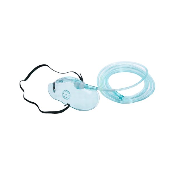 Lifesupport Simple Oxygen Mask designed to deliver supplemental oxygen with an adjustable fit and high oxygen concentration, including mask and 210 cm tubing for optimal use.