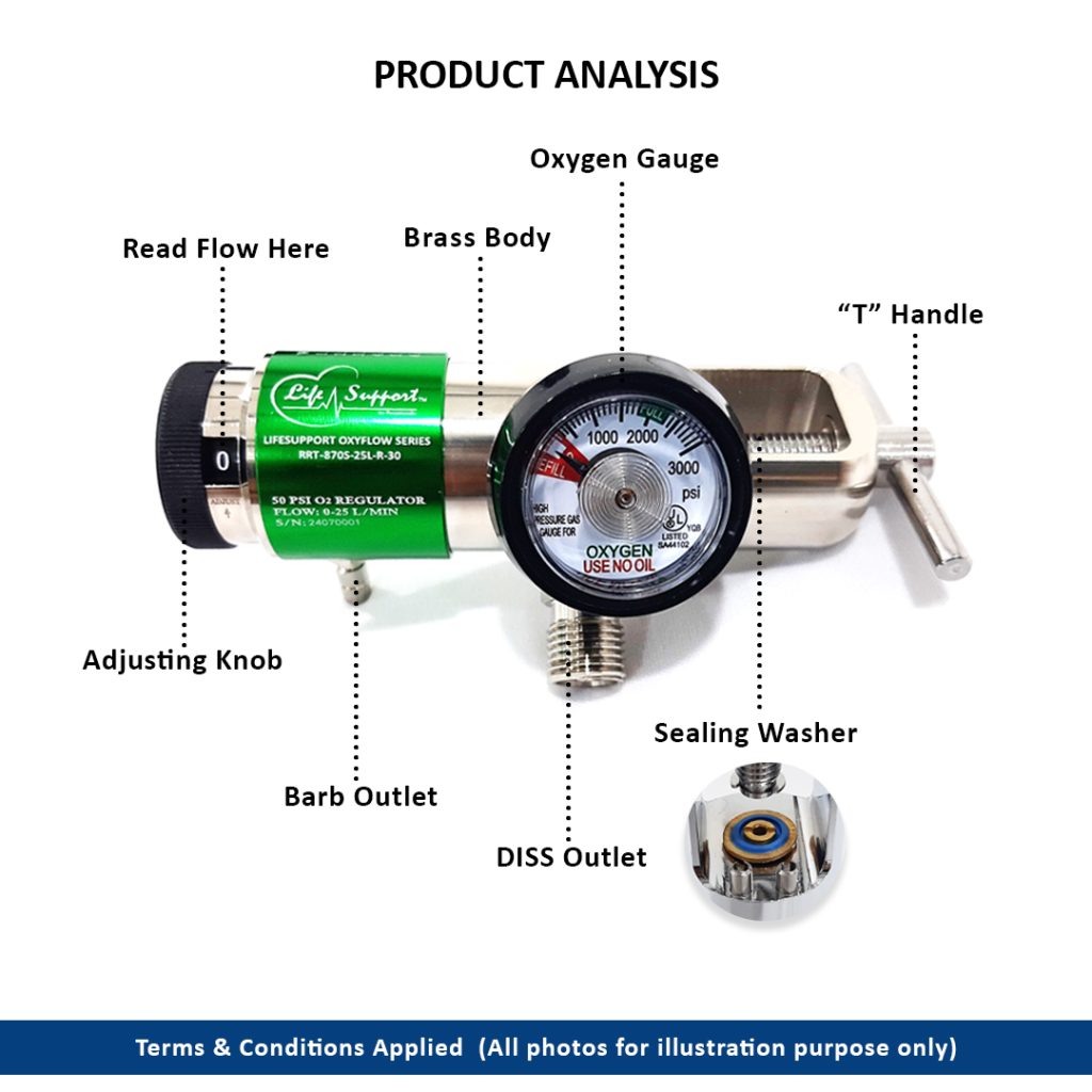 Lifesupport Oxygen Regulator with Barbed Connection & Auxillary Outlet ...